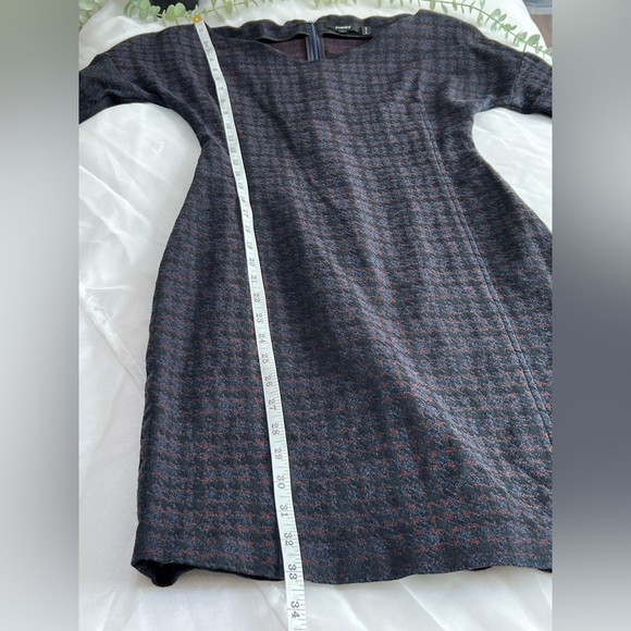 Theory Long Sleeve Houndstooth Jacquard Plaid Sheath Dress Dark Currant S Petite - Picture 7 of 13